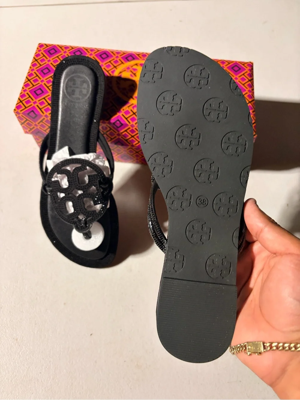Tory Burch Black Miller Logo Jelly Thong Sandals